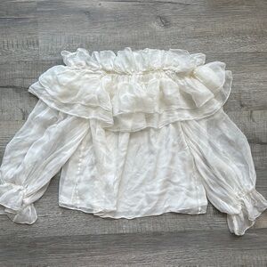 Alice + Olivia White Bishop Sleeve Ruffled Blouse